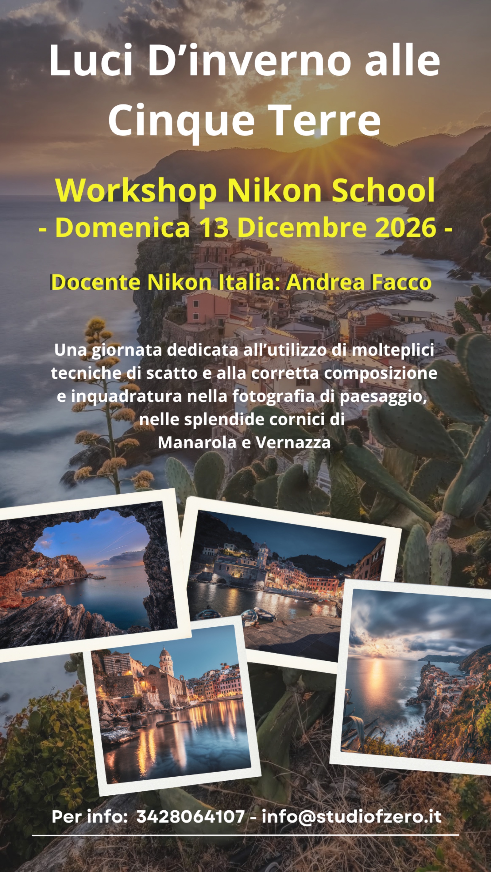 Locandina del Workshop Luci d’inverno alle Cinque Terre del 13 dicembre 2026