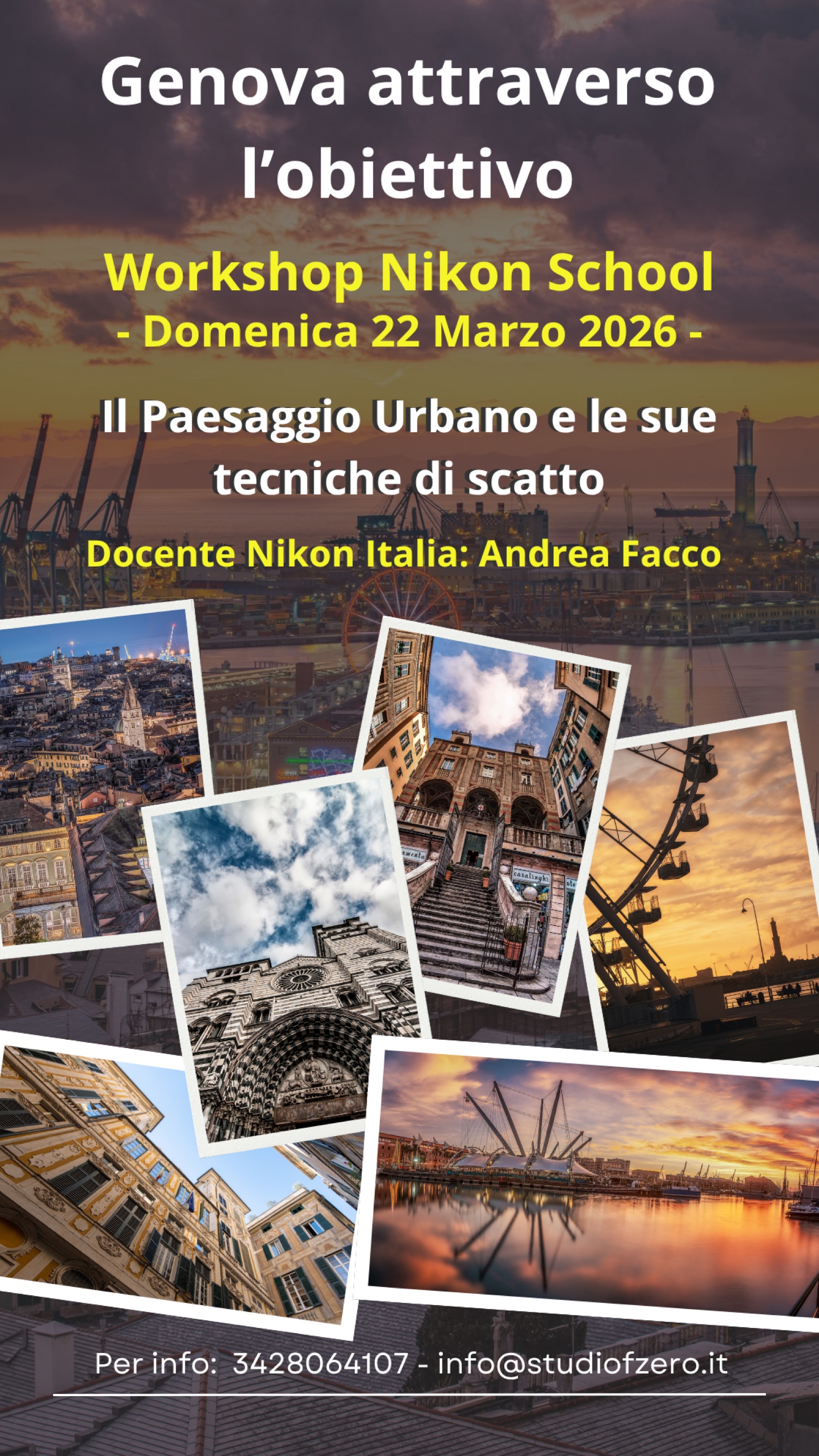 Locandina del workshop Nikon School Il paesaggio urbano del 22 marzo 2026 a Genova